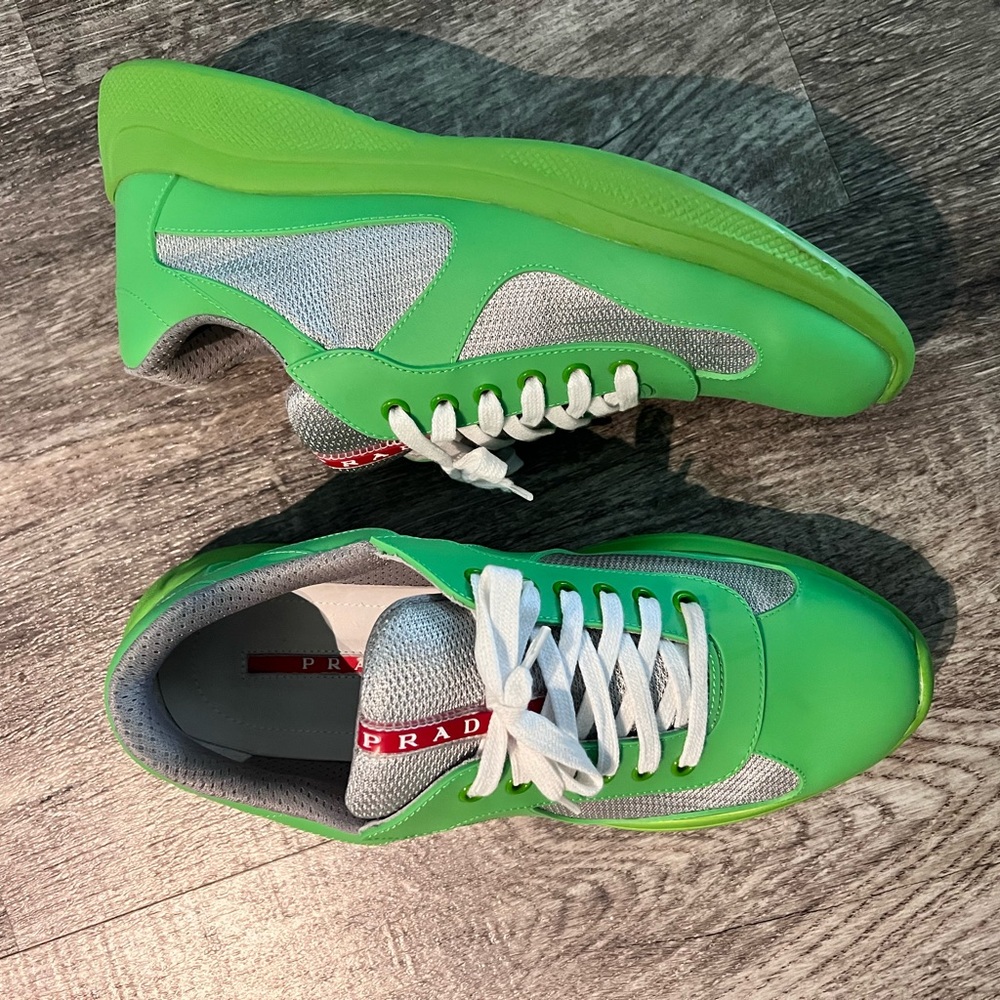 Prada Men's Lime Green and Gray Sneakers Size 10 - Picture 3 of 8